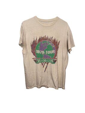 Vintage-Van Halen 1979 Tour Graphic Tee Beige Cotton Unisex Size M